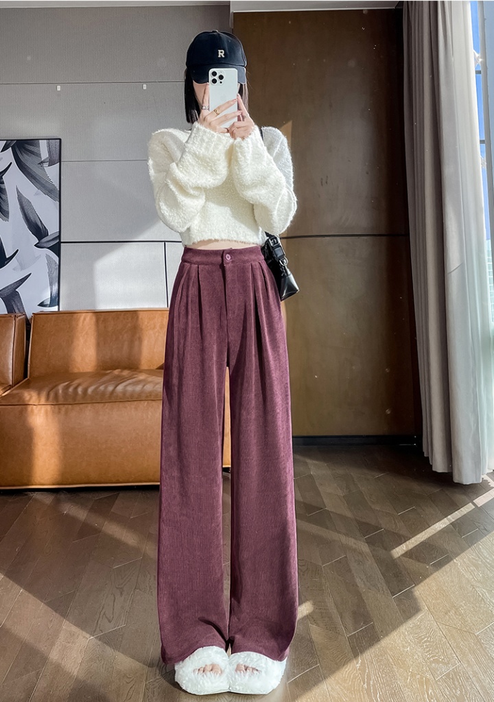 Mopping winter wide leg pants corduroy long pants for women