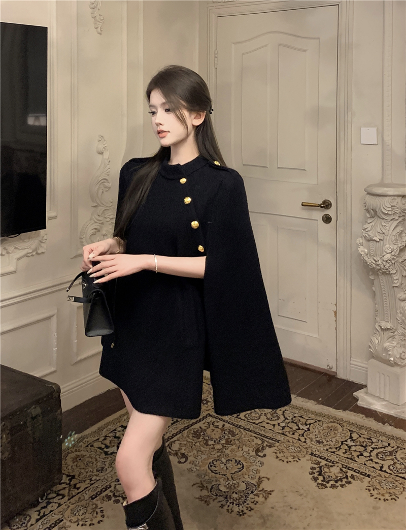 All-match Western style cloak black-white coat for women