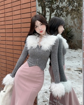 Niche fur collar bottoming shirt V-neck winter tops for women
