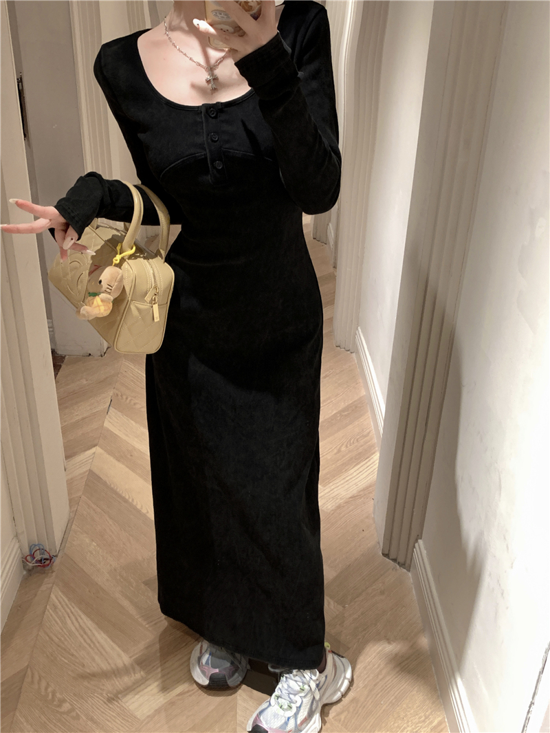 Long sleeve autumn Hepburn style knitted dress for women