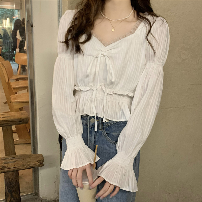 Lace slim small shirt long sleeve cotton shirt