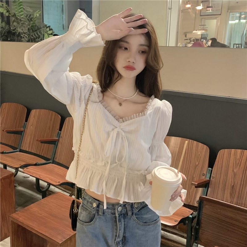 Lace slim small shirt long sleeve cotton shirt