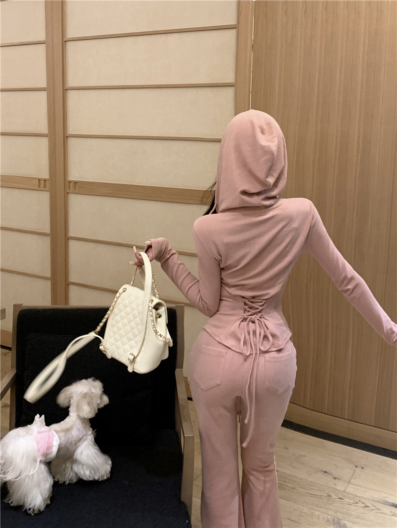 Mopping Casual coat sports hooded hoodie 2pcs set for women