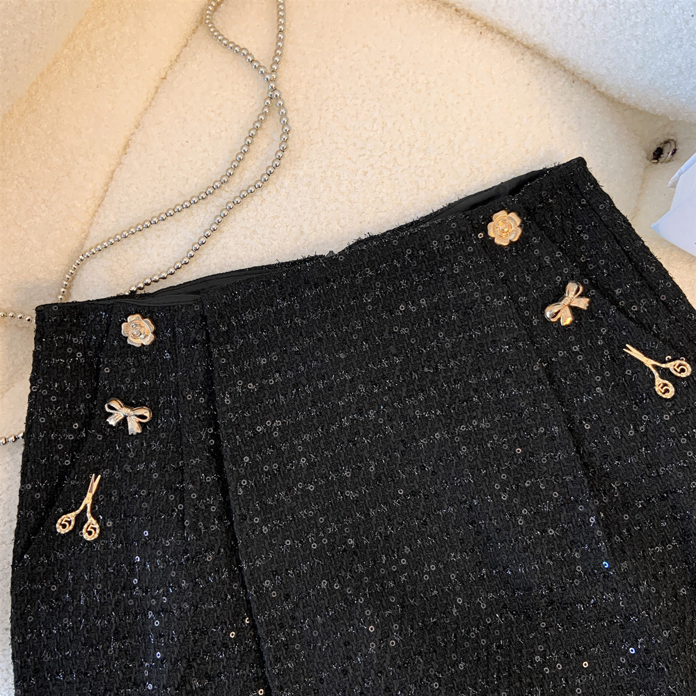 Slim sequins high waist chanelstyle culottes for women
