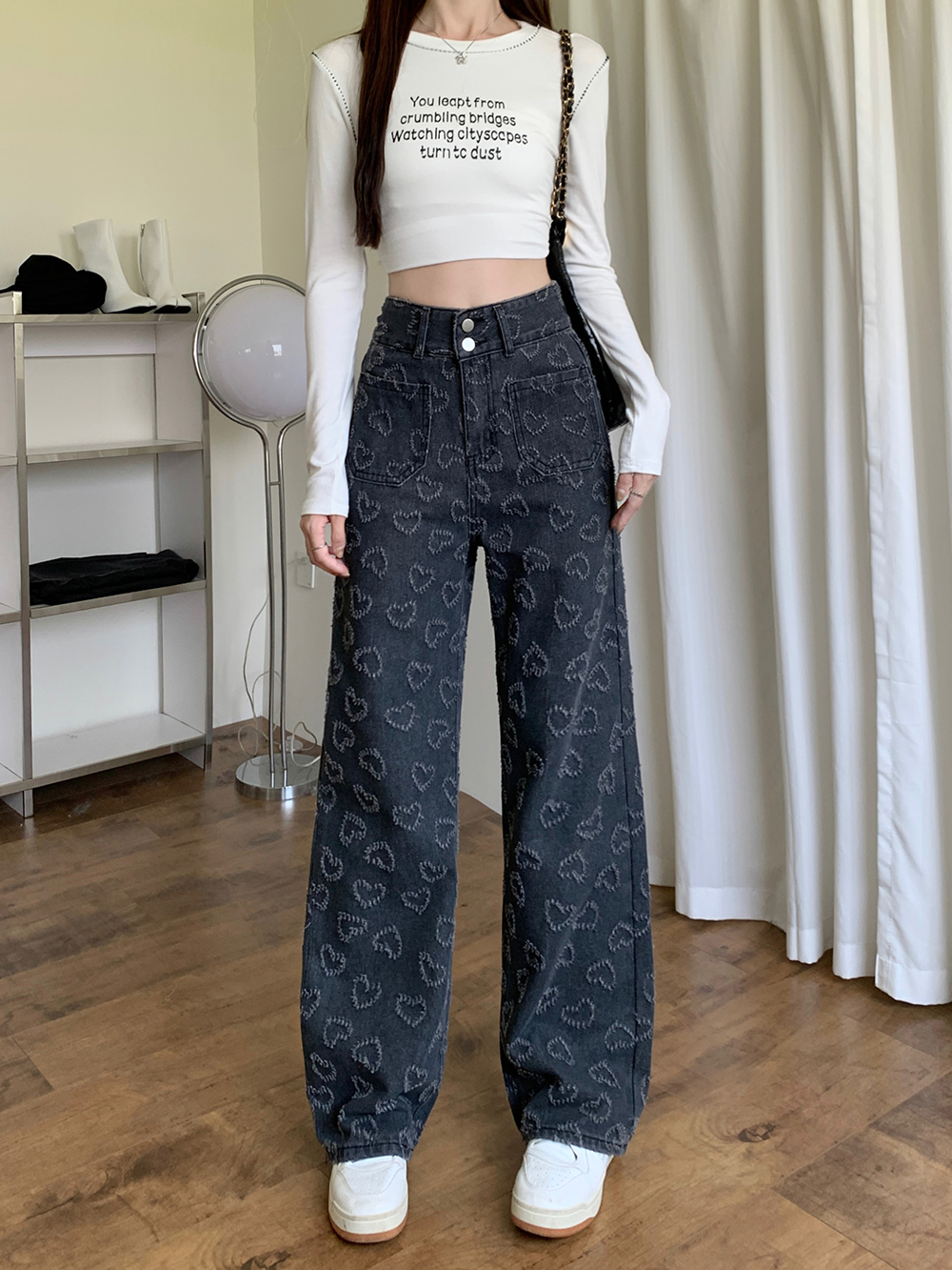 Straight pants jacquard mopping autumn long pants for women