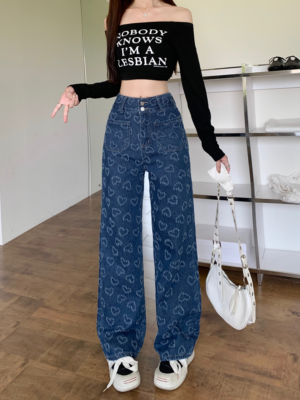 Straight pants jacquard mopping autumn long pants for women