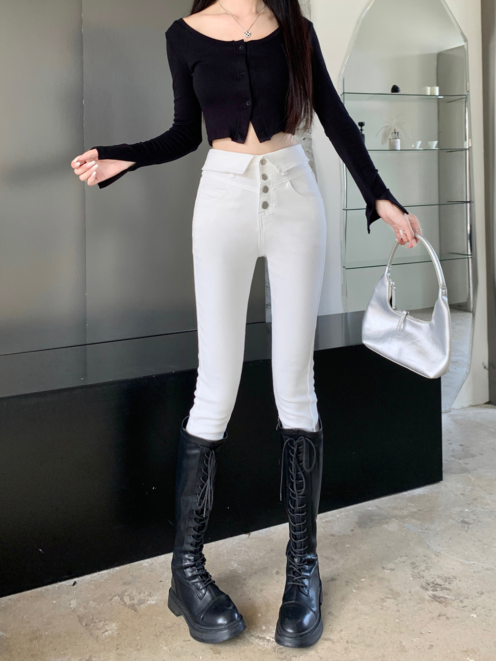 Feet slim jeans tight breasted pencil pants for women