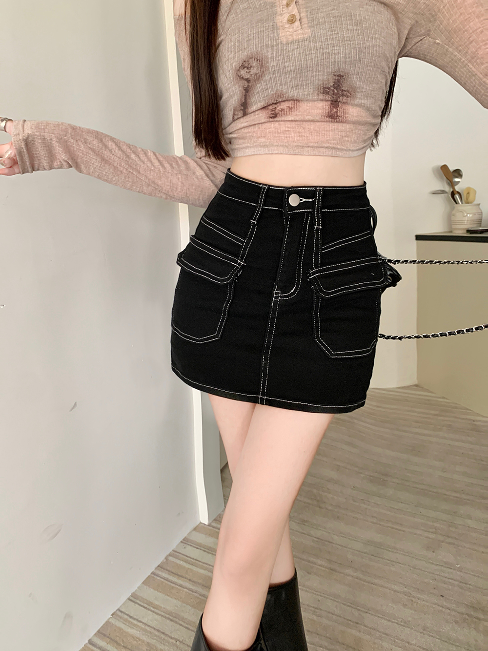 Anti emptied retro skirt A-line work clothing for women