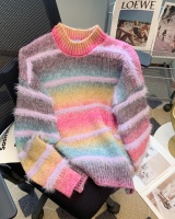 Lazy niche tops splice round neck sweater for women
