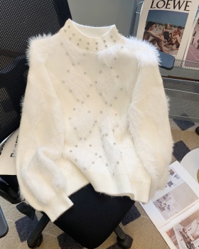 Korean style thick sweater rhinestone tops for women