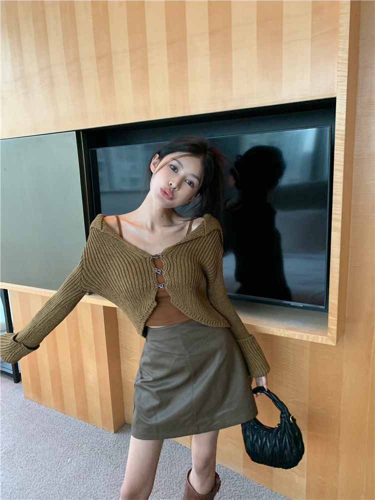 Knitted sling coat spicegirl sweater 2pcs set for women