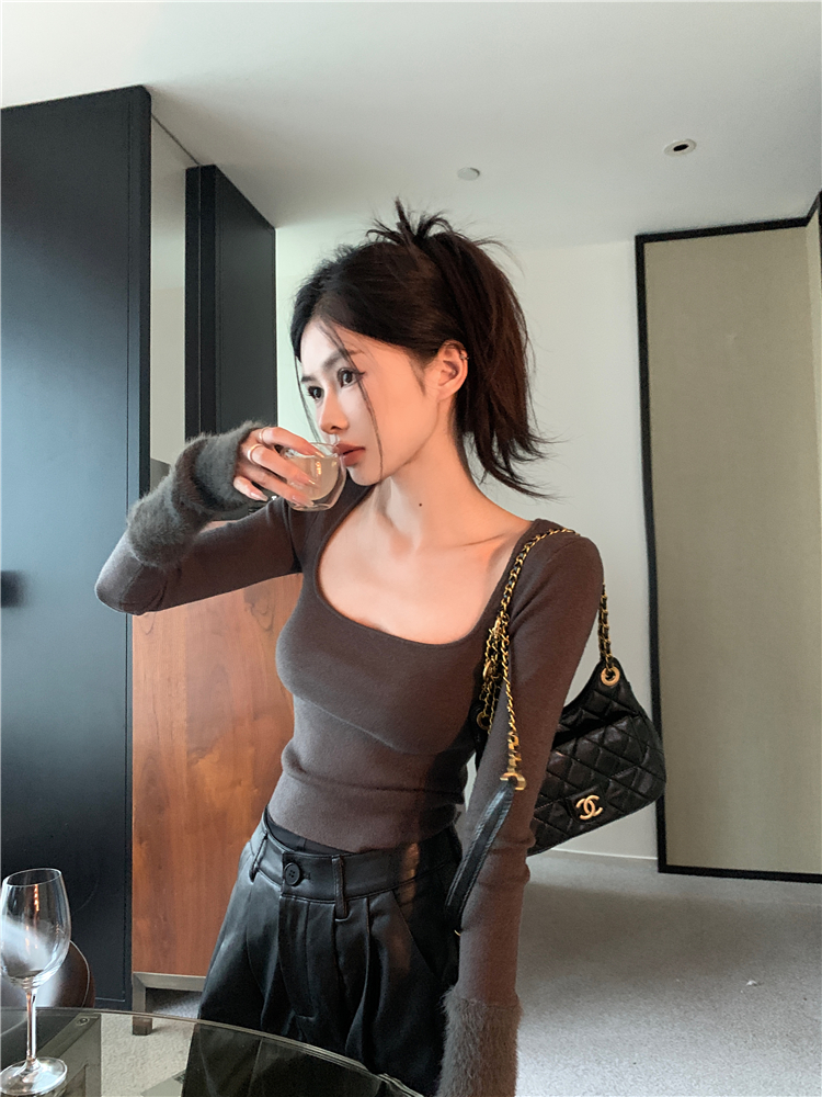 Cuff temperament autumn knitted bottoming slim tops