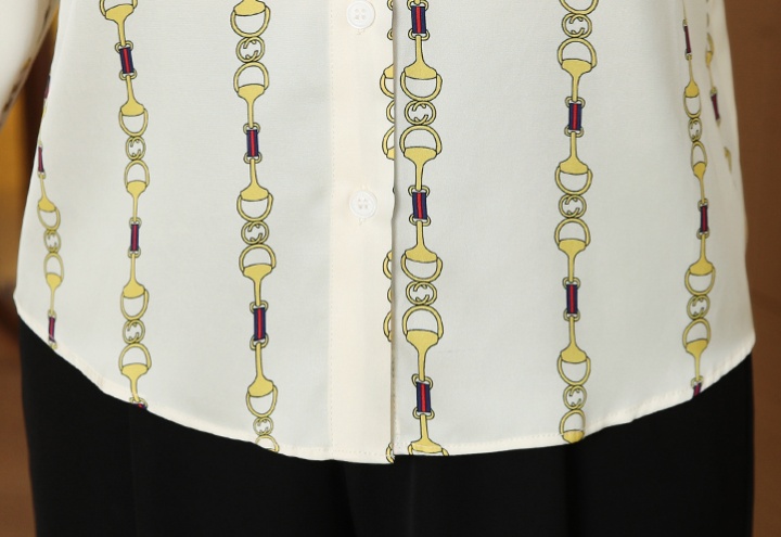 Temperament streamer printing real silk chain shirt for women