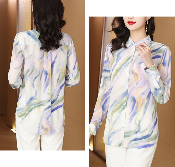 Romantic silk long sleeve printing retro shirt