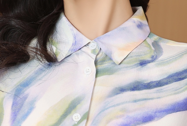 Romantic silk long sleeve printing retro shirt