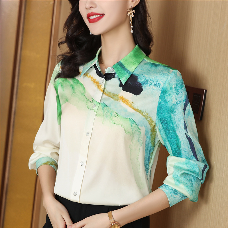 Real silk temperament shirt long sleeve fashion tops