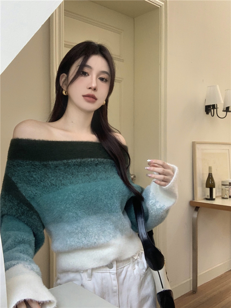 Knitted flat shoulder sweater multiple wear method tops