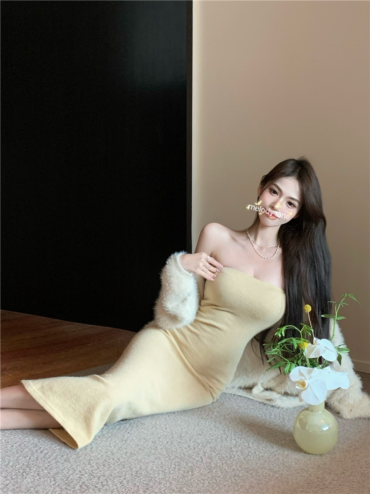 Tight knitted coat lazy sexy sweater 2pcs set