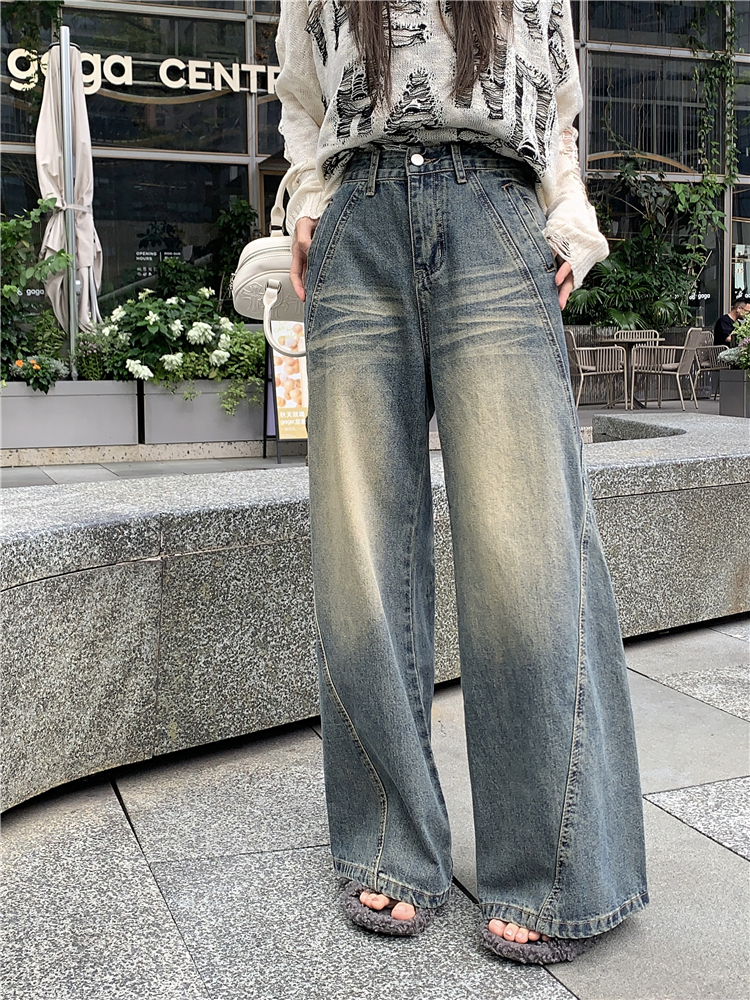 Low-waist retro wide leg pants slim jeans for women