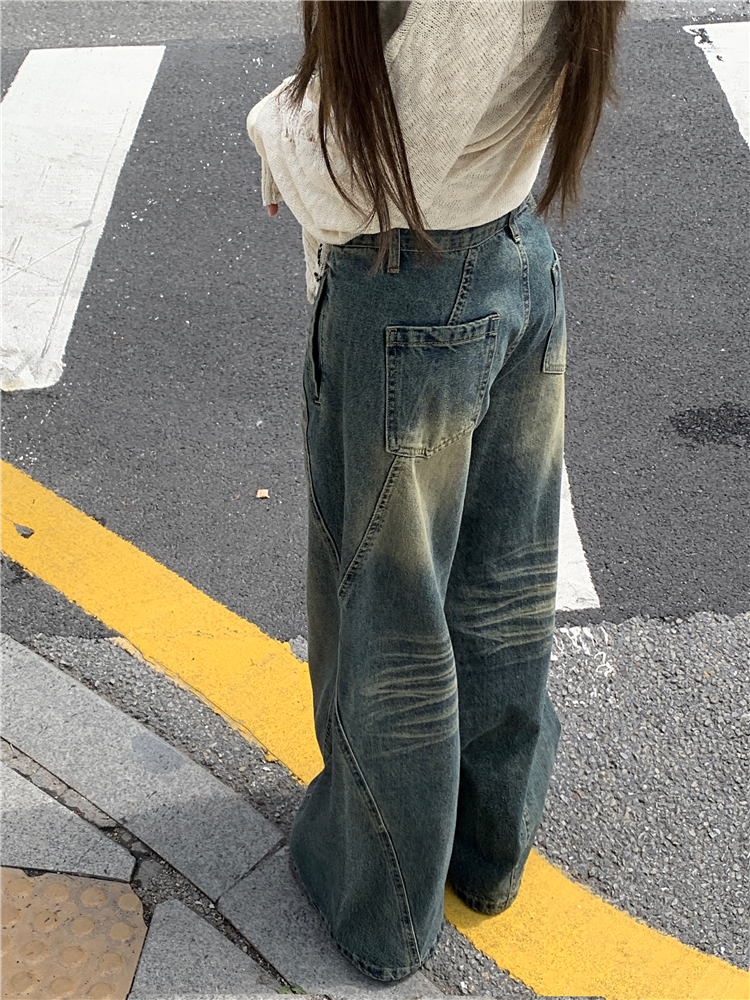 Low-waist retro wide leg pants slim jeans for women