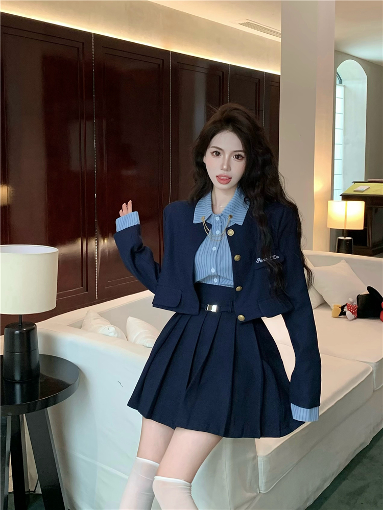 Pleated skirt stripe business suit a set for women
