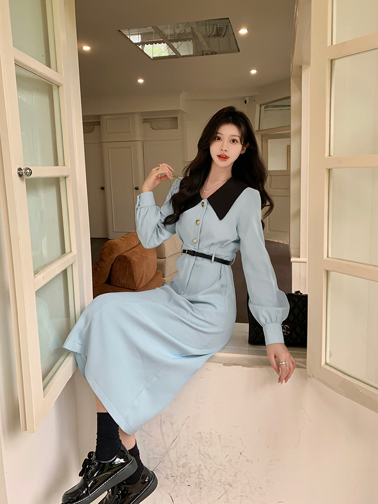 College style long sleeve large yard long dress for women