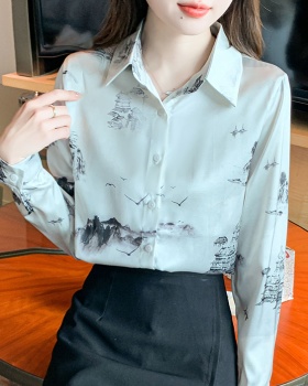 Autumn printing shirt satin ink tops for women