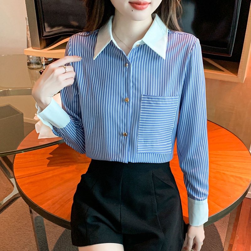 Commuting temperament stripe niche splice shirt for women