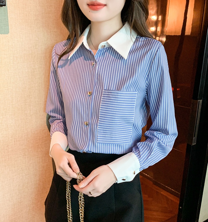 Commuting temperament stripe niche splice shirt for women