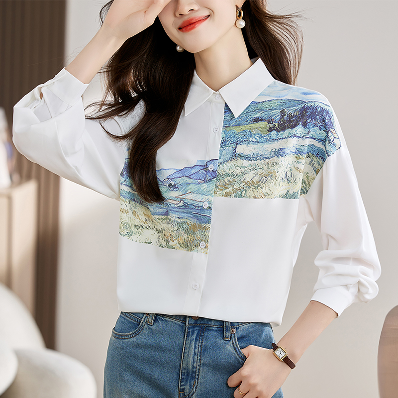 Painting autumn tops long sleeve retro shirt for women