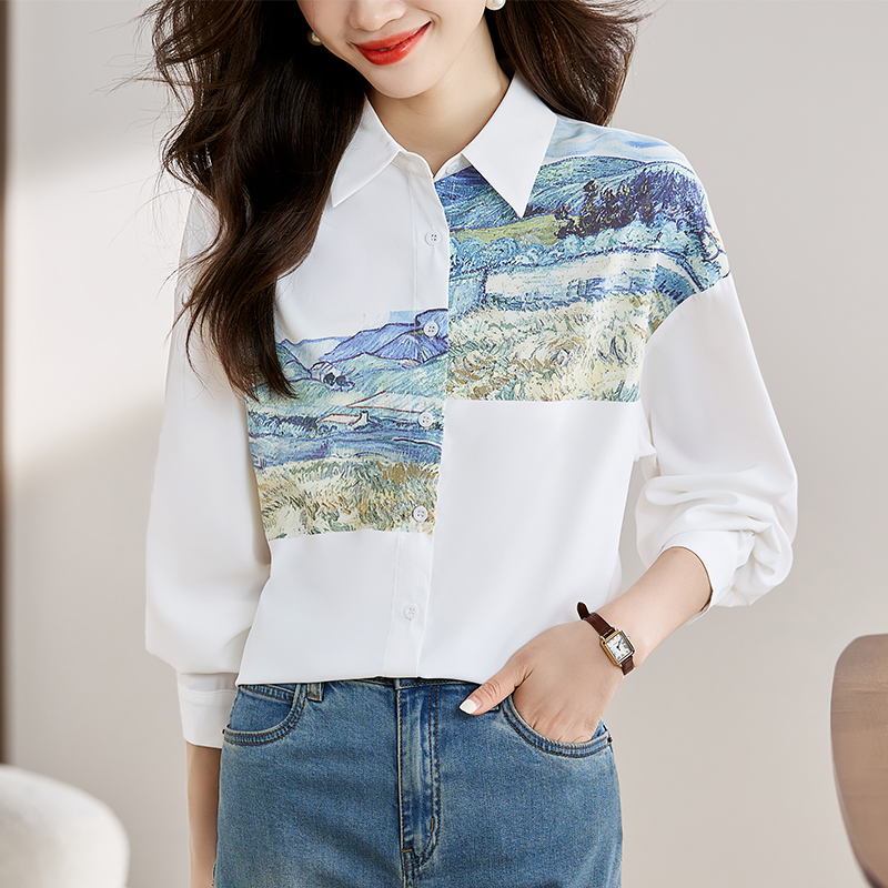 Painting autumn tops long sleeve retro shirt for women
