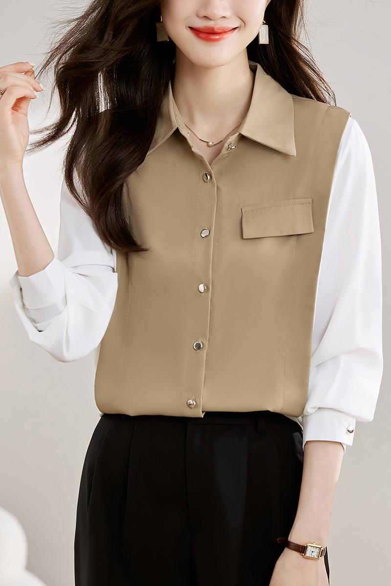Long sleeve autumn tops lapel shirt for women