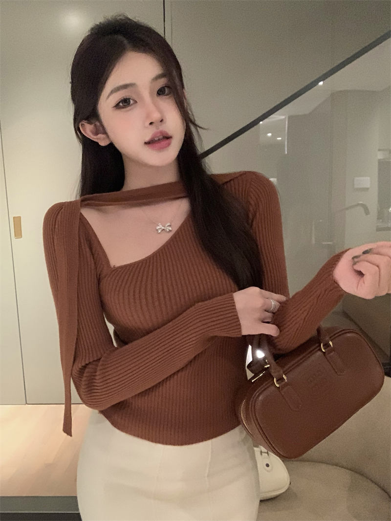 Pure bandage retro tops halter unique knitted bottoming shirt