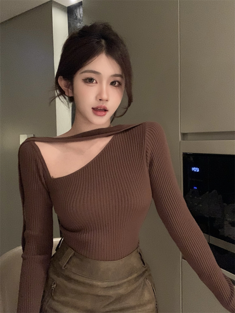 Pure bandage retro tops halter unique knitted bottoming shirt