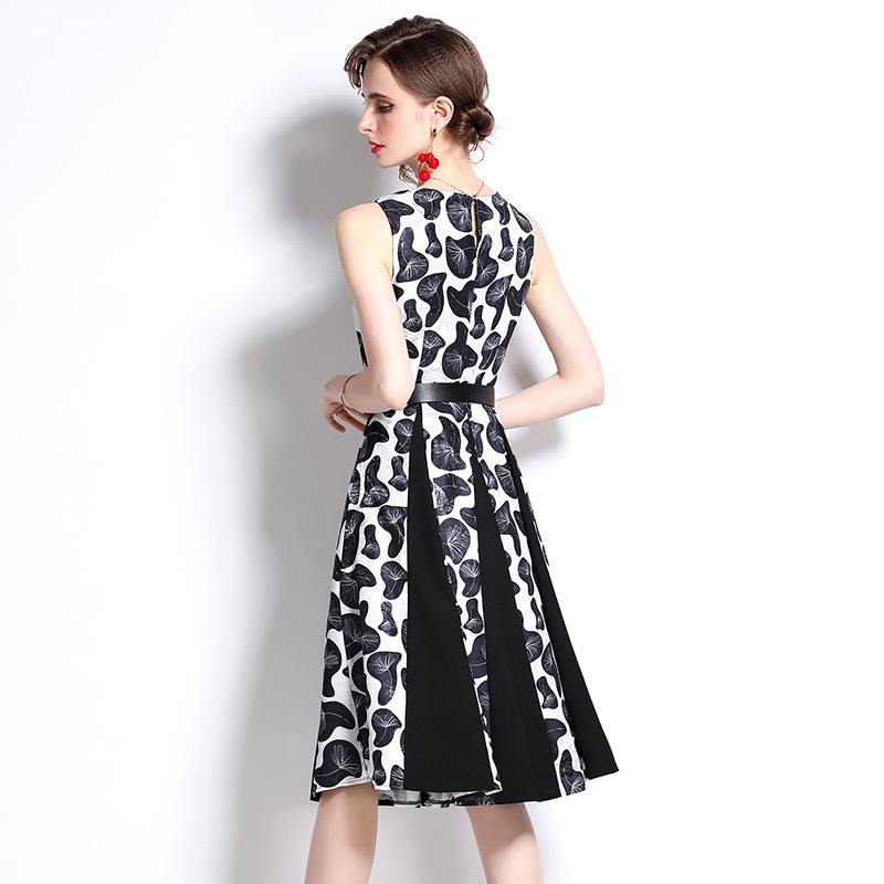Printing jacquard splice sleeveless dress for women
