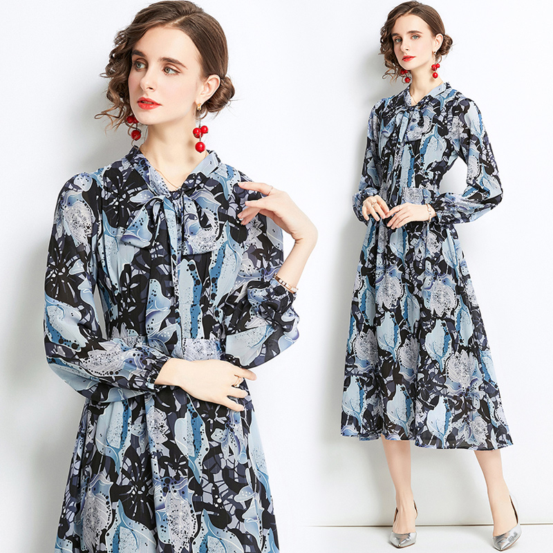 Commuting fashion liangsi printing autumn long sleeve dress