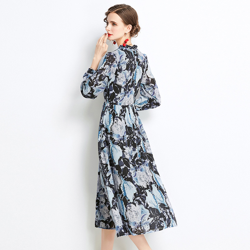 Commuting fashion liangsi printing autumn long sleeve dress
