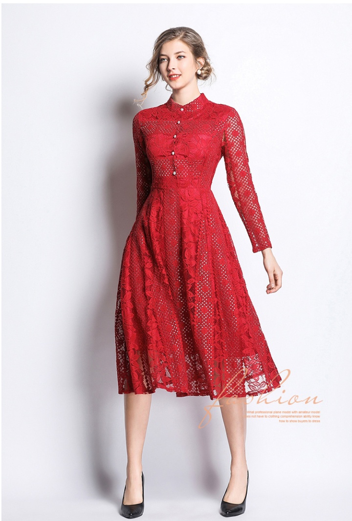 Autumn fashion European style long dress slim lace dress
