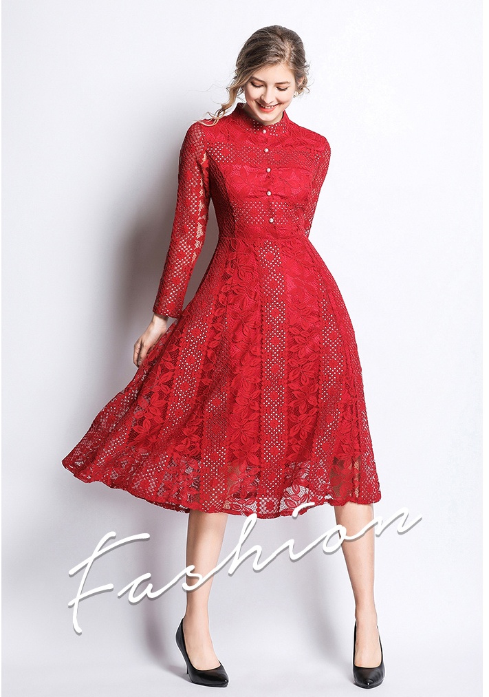 Autumn fashion European style long dress slim lace dress