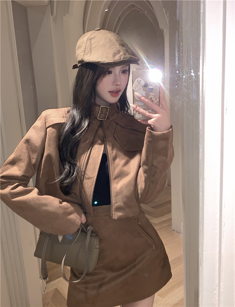 High waist package hip skirt short retro coat