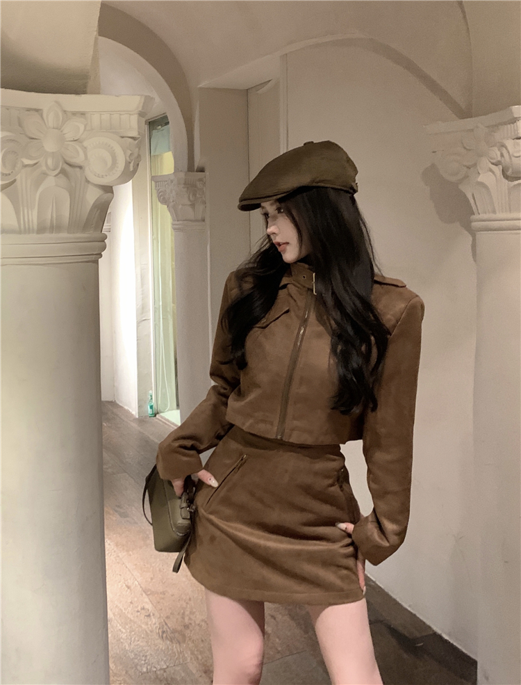 High waist package hip skirt short retro coat