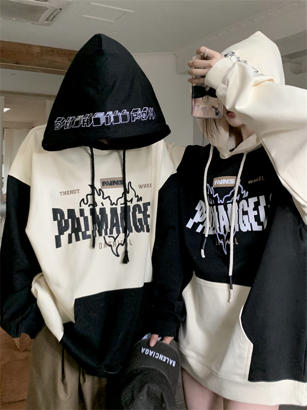 Embroidered Pseudo-two hoodie mixed colors tops for women