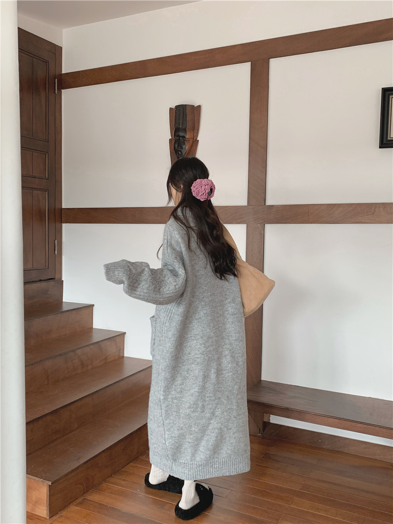 Thick stand collar long coat wear lazy sweater