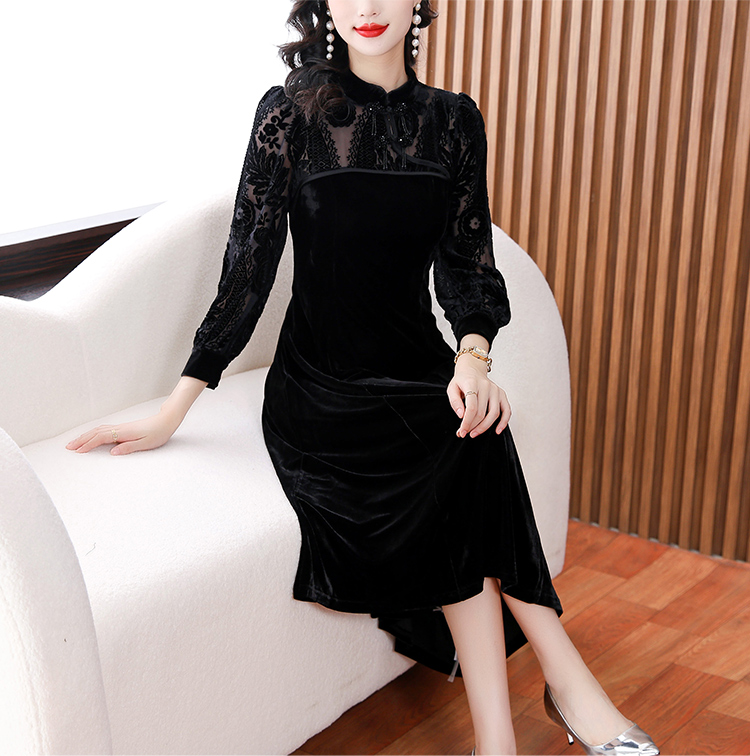 Silk Chinese style autumn and winter temperament dress