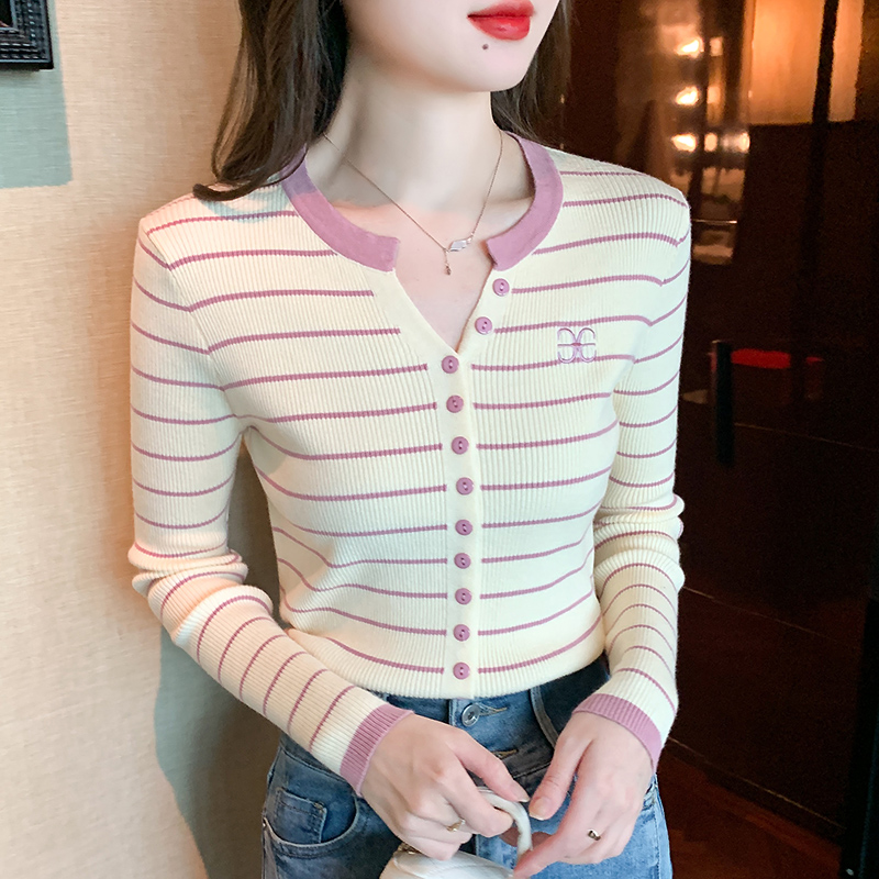 All-match slim sweater stripe long sleeve bottoming shirt