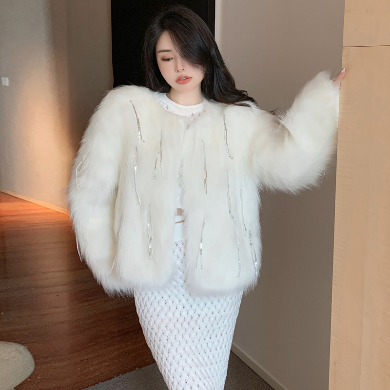 Chanelstyle imitation of fox fur coat light fur coat