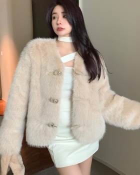 Korean style faux fur coat winter plush overcoat for women
