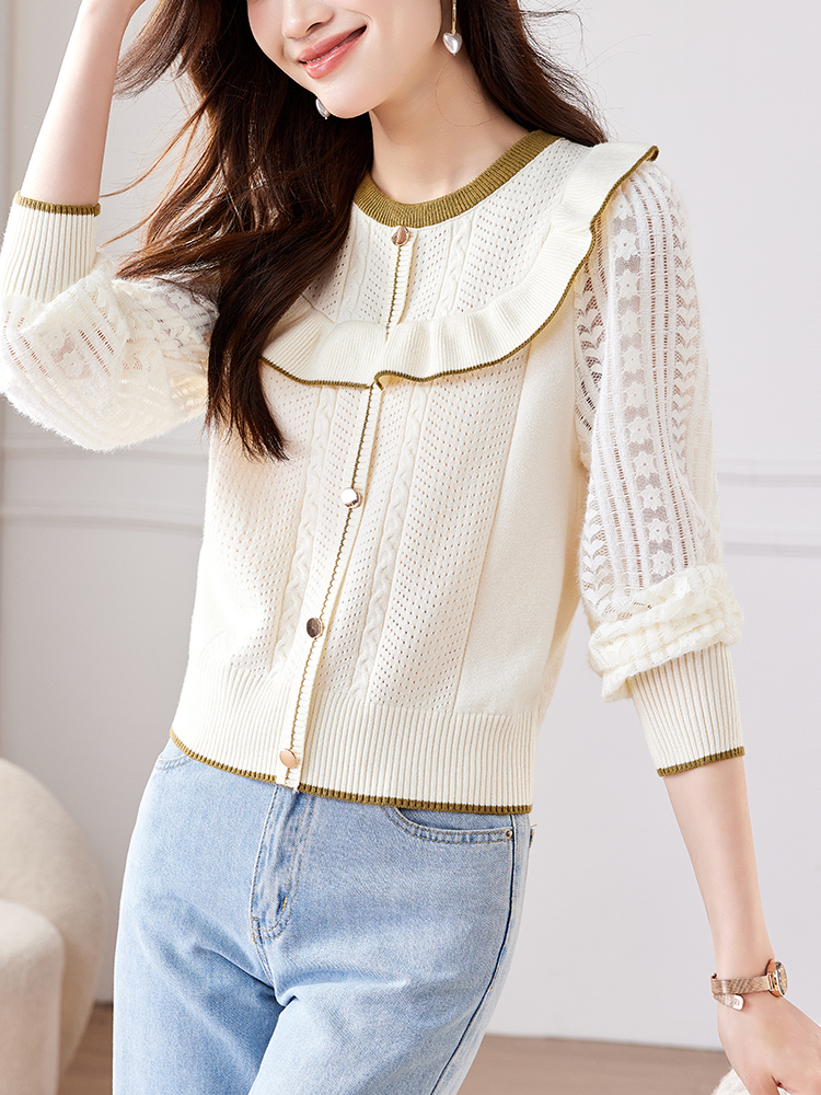 Splice lotus leaf edges sweater pullover tops for women