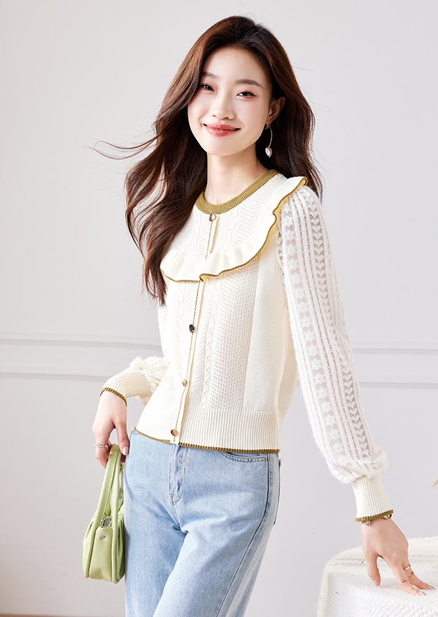 Splice lotus leaf edges sweater pullover tops for women
