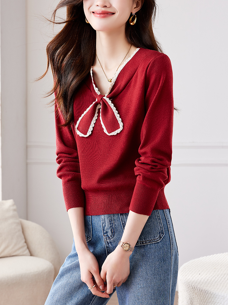 Bow bottoming shirt pullover sweater for women